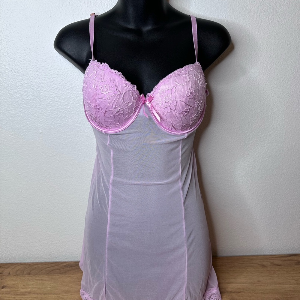 Baci Lingerie M/L Slip Dress Purple Mesh Lace Bra Sexy Coquette Girly Princess